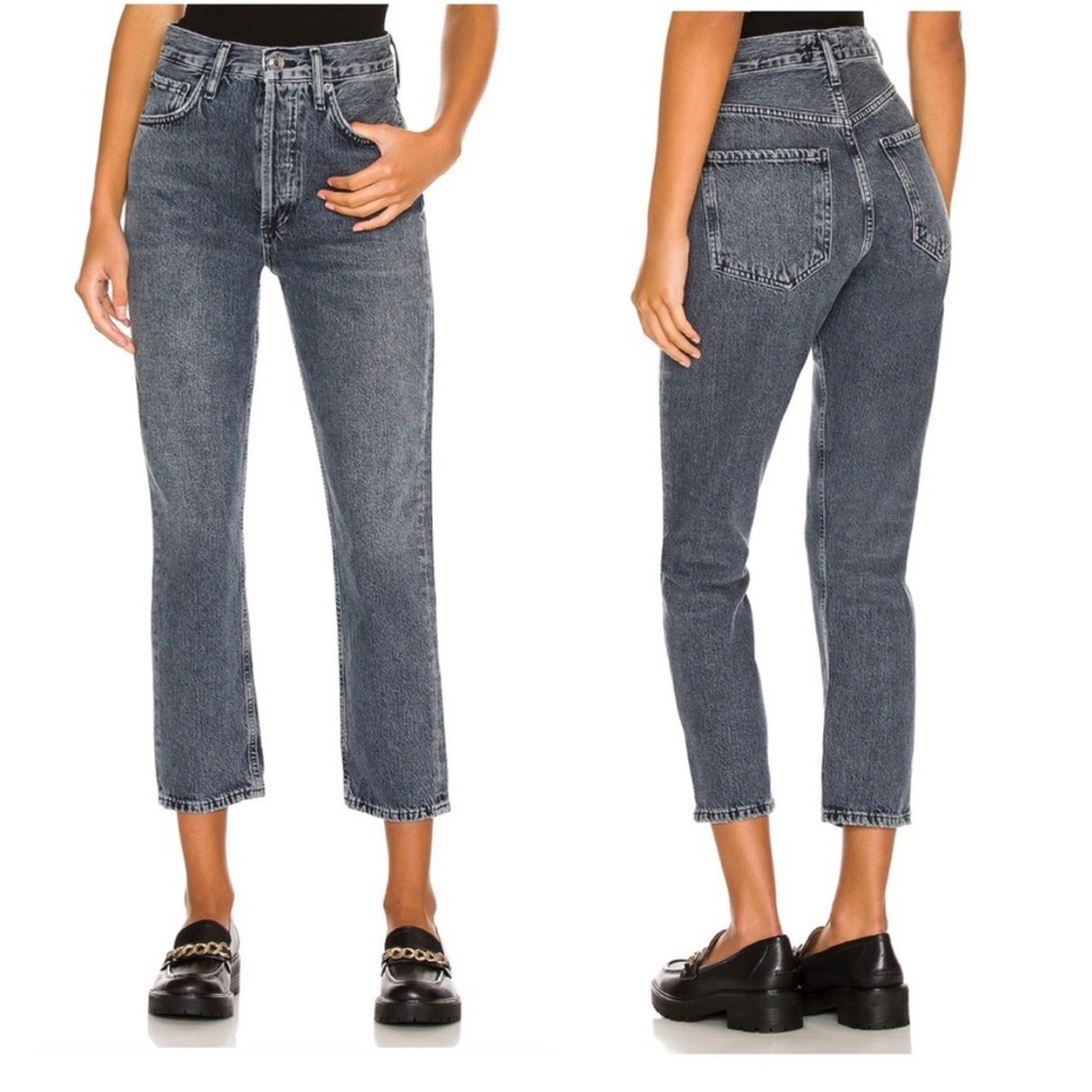 Agolde Riley High Rise Straight Crop Jeans in Fade Gray